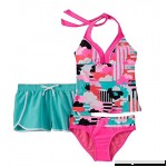 ZeroXposur Big Girls 3-pc Striped Floral Halterkini Swimsuit & Shorts Set 8  B07561T94X